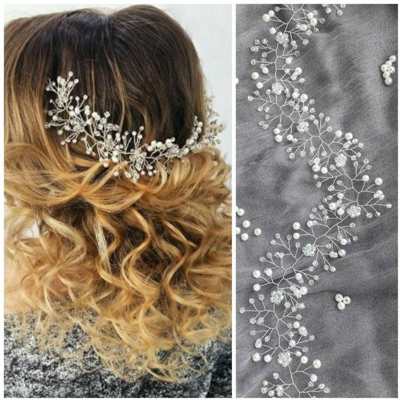 Baby Hair Piece
 Bridal crystal hair vine Wedding hair piece Baby breath hair