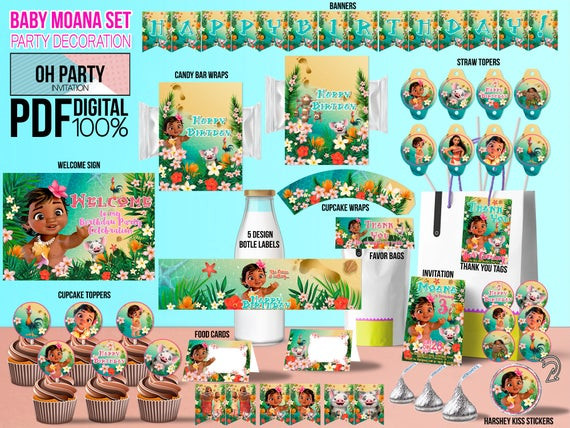Baby Moana Party Decorations
 Baby Moana party kit for Baby Moana party supplies