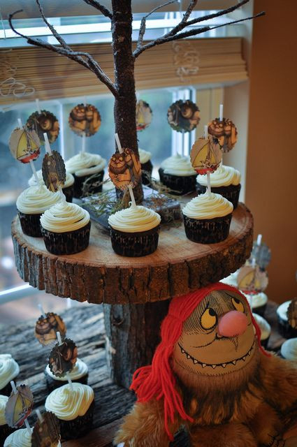 Baby Party Decorations
 Rustic cupcake display at a Where the Wild Things Are baby