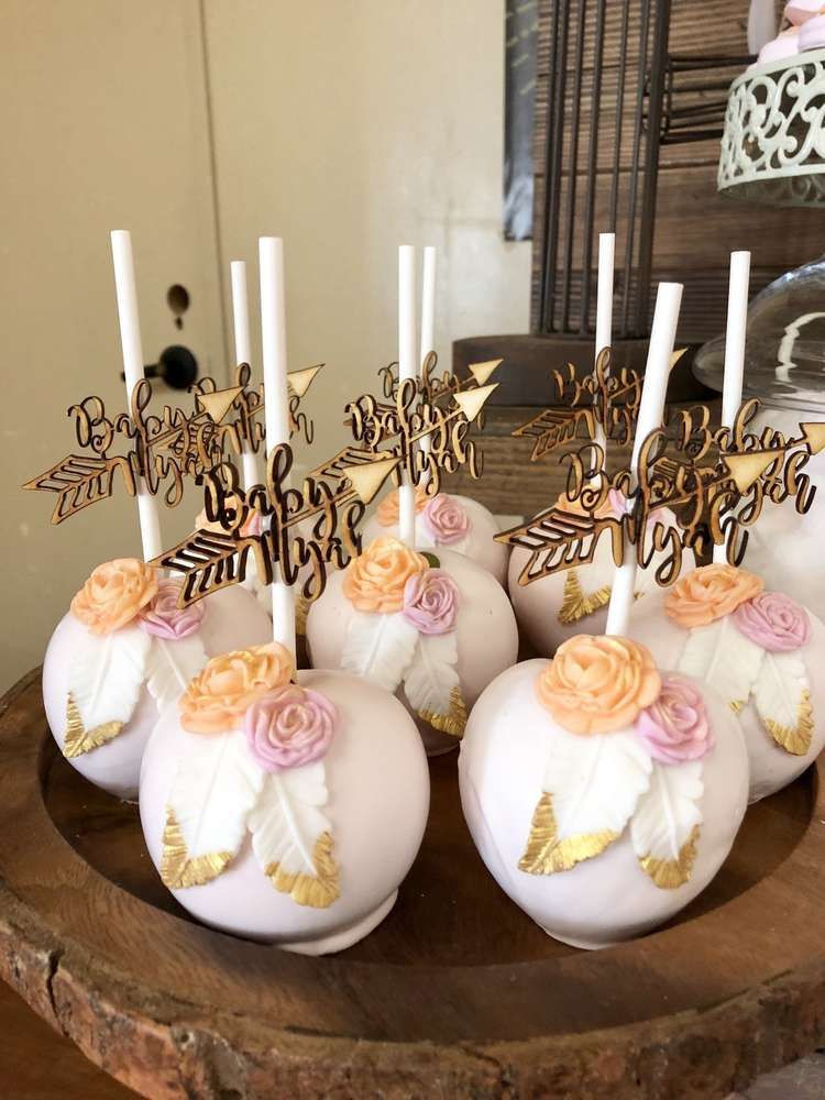 Baby Party Decorations
 Loving the beautifully decorated candy apples at this Boho