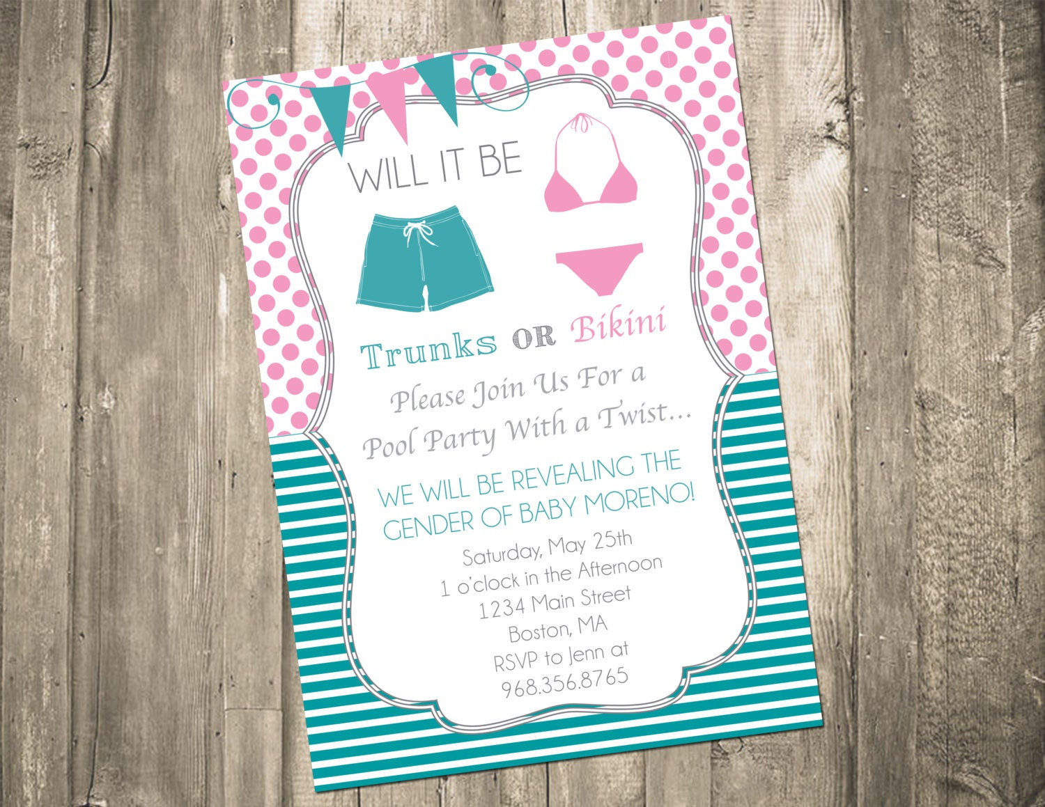 Baby Pool Party
 Pool Party Gender Reveal Invitation Bikini by