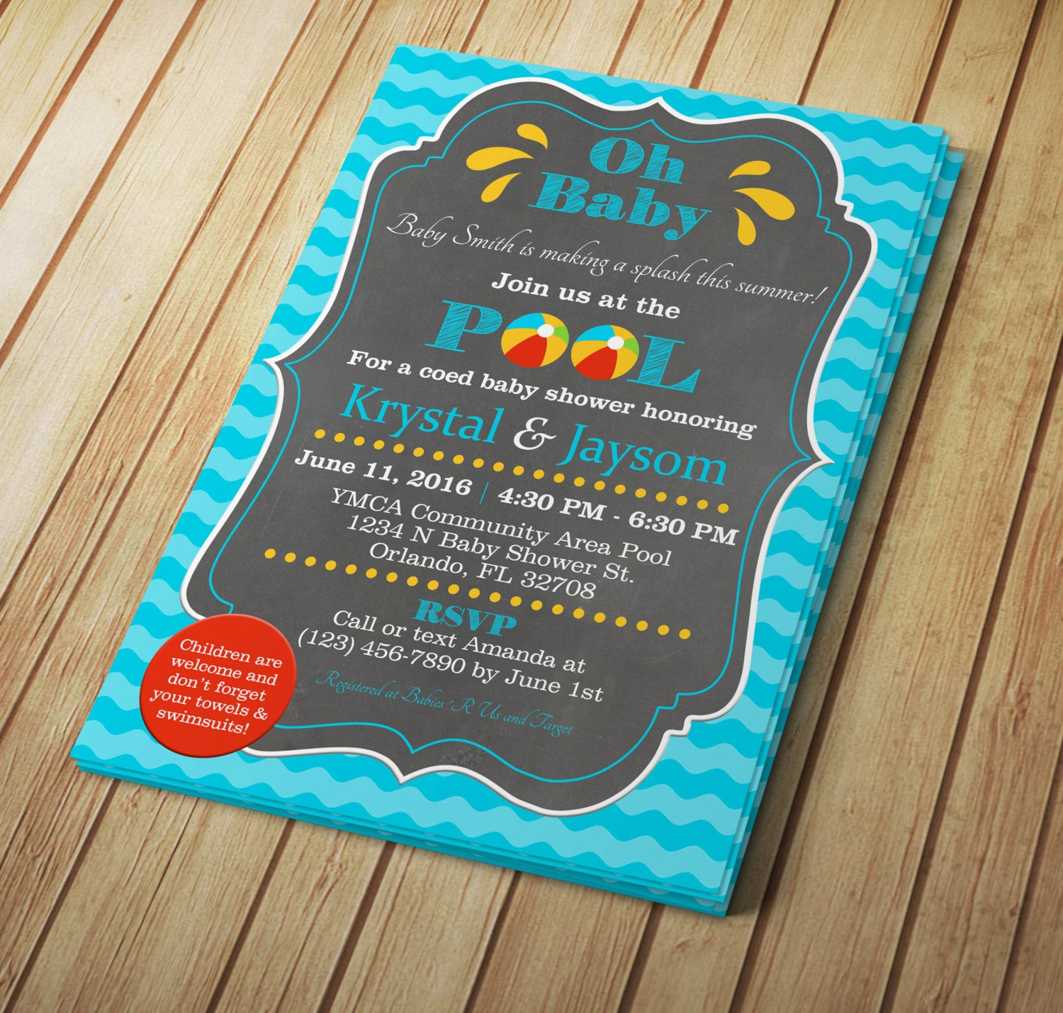Baby Pool Party
 5x7 Pool Party Baby Shower Editable Invitation Template