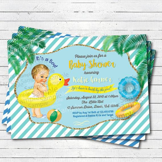 Baby Pool Party
 Pool party baby shower invitation Summer tropical pool party