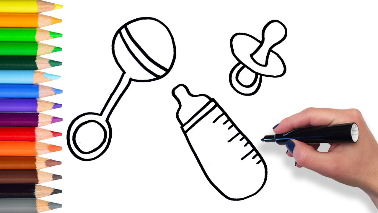 Baby Rattle Coloring Page
 How to Draw Baby Bottle Rattle Pacifier