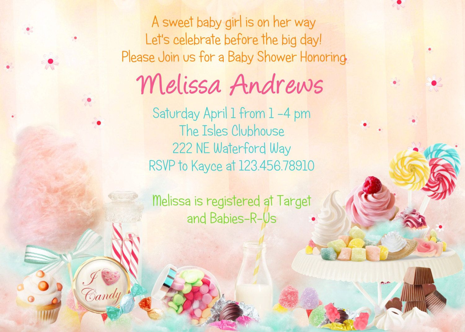 Baby Shower And Birthday Party Together Invitations
 Candy Theme Baby Shower Invitation Printable and Custom