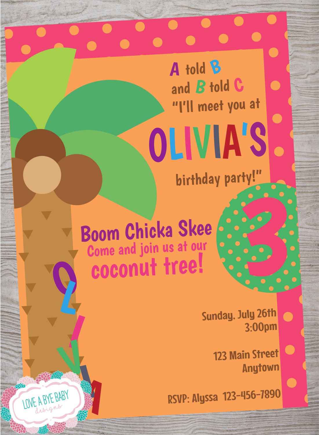 Baby Shower And Birthday Party Together Invitations
 Coconut tree birthday party baby shower invitation printable