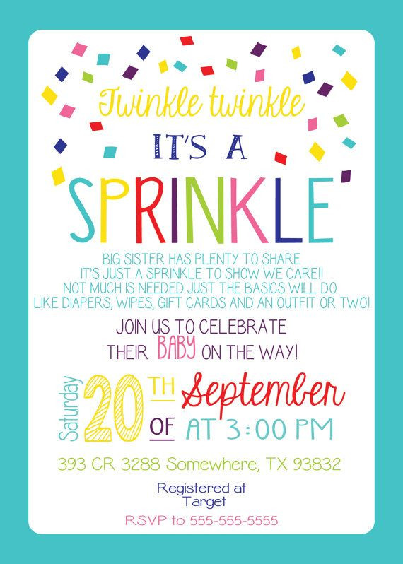 Baby Shower Gift For Second Baby
 BABY SPRINKLE iNVITATION GIRL Version Any Color Couples