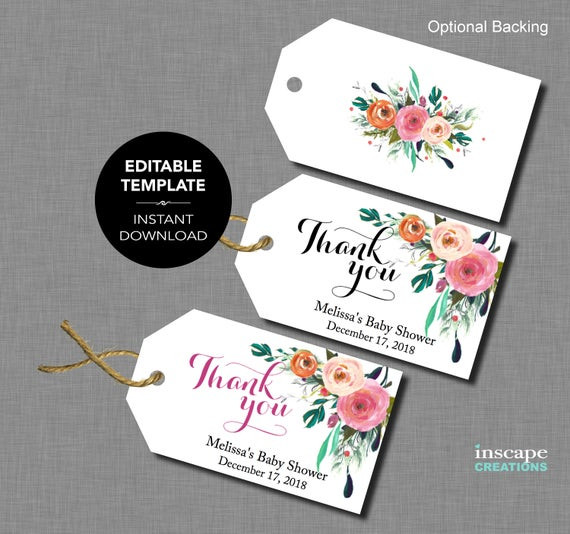 Baby Shower Gift Tag Template
 EDITABLE Baby Shower Favor Tags EDITABLE TEMPLATE Thank