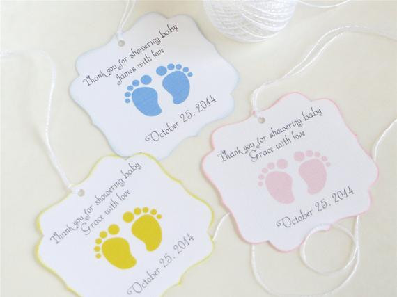 Baby Shower Gift Tag Template
 Baby feet custom Baby shower favor tags footprint baby