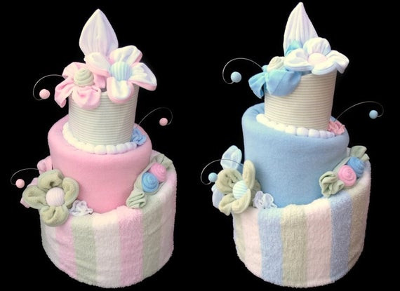 Baby Shower Gifts For Twin Boys
 Twin Baby Shower Diaper Cakes Boy and Girl Two by