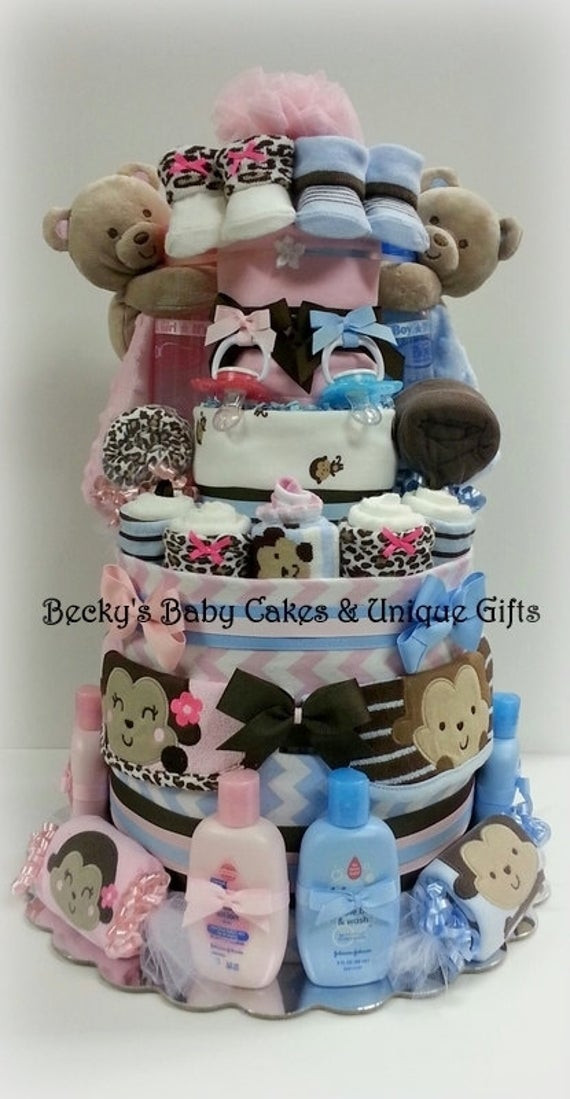 Baby Shower Gifts For Twin Boys
 Items similar to Twin Diaper Cake Boy & Girl Twin Baby
