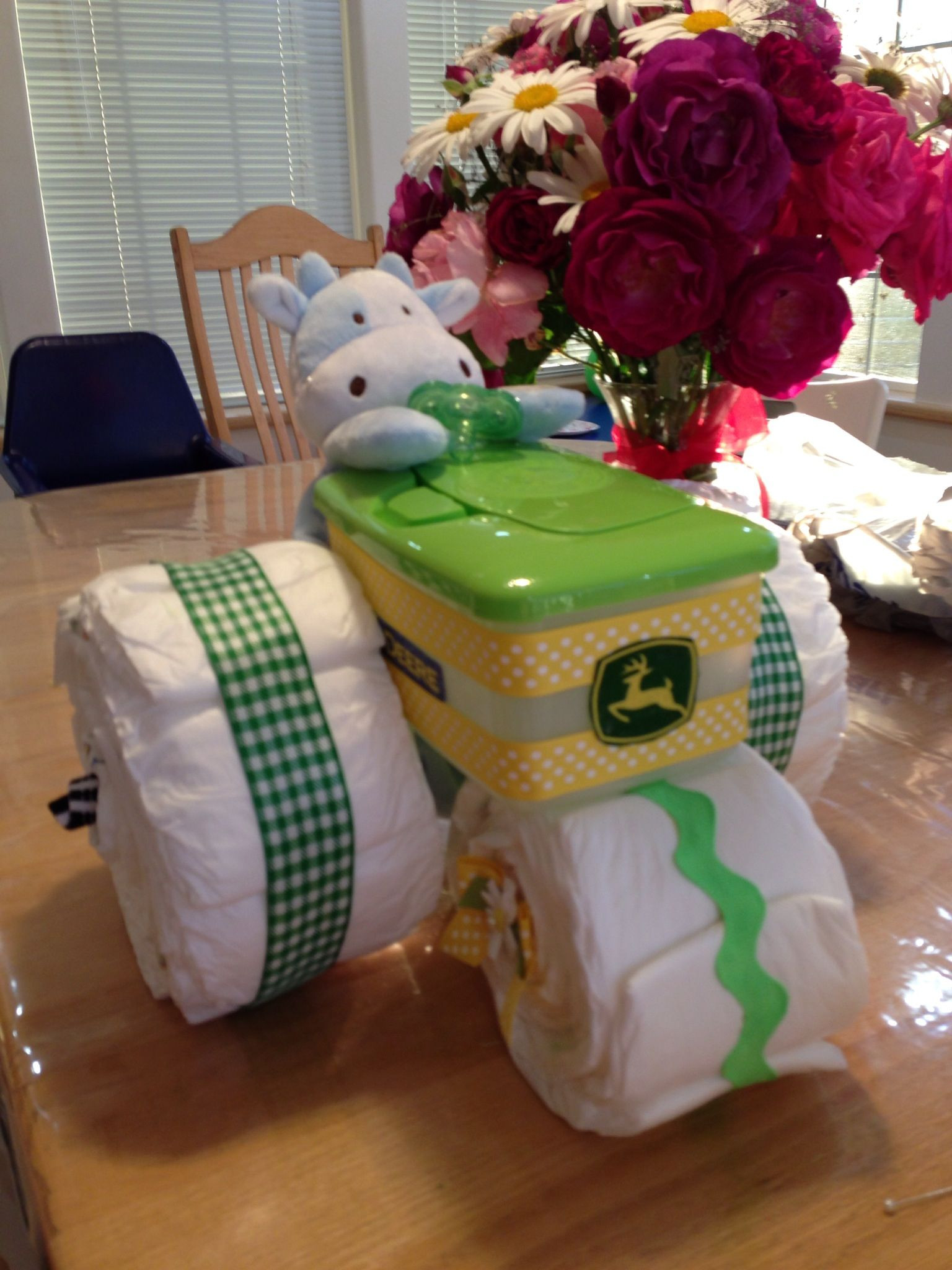 Baby Shower Gifts Made From Diapers
 Diaper tractor for my daughter s new baby in 2019