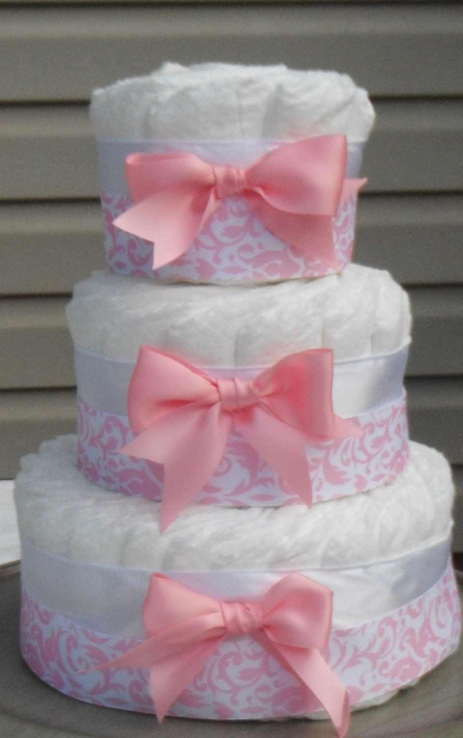Baby Shower Gifts Made From Diapers
 Pink Damask Diaper Cake for Girls Baby Shower Gift Baby