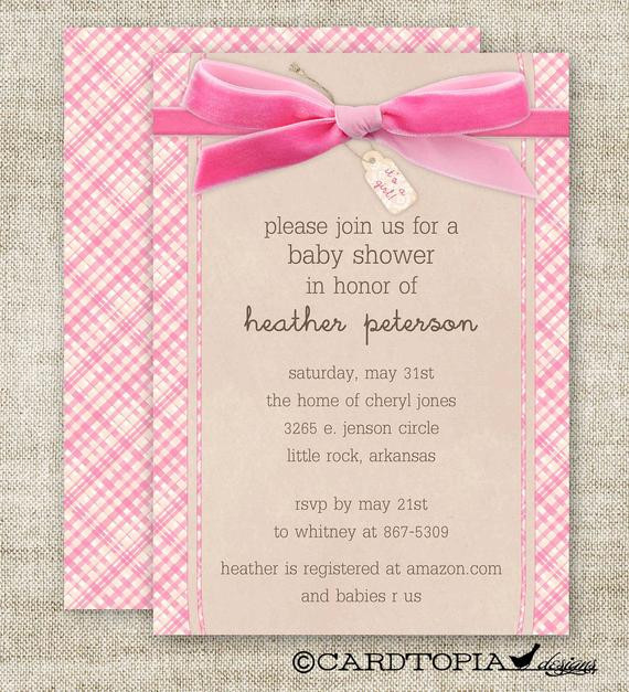 Baby Shower Invitations DIY
 GIRL BABY SHOWER Invitations Plaid Bow It s A by