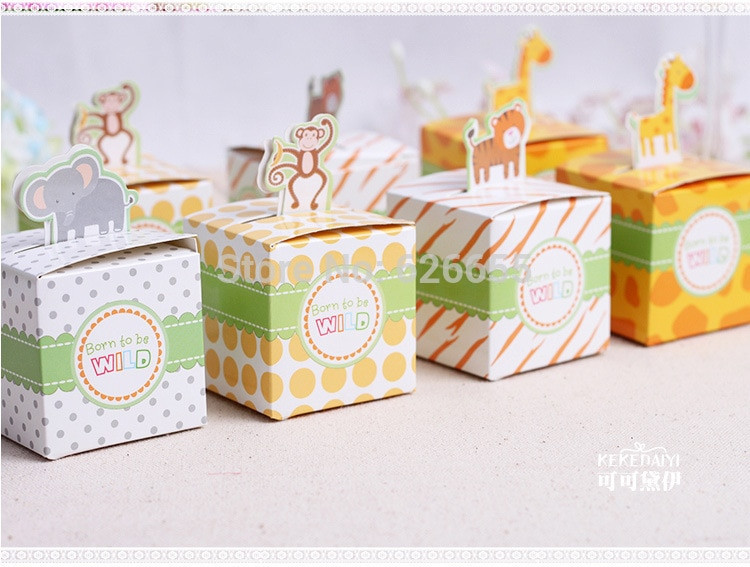 Baby Shower Party Favor Boxes
 Free Shipping 50PCS Baby Shower Favors Box Safari Animal