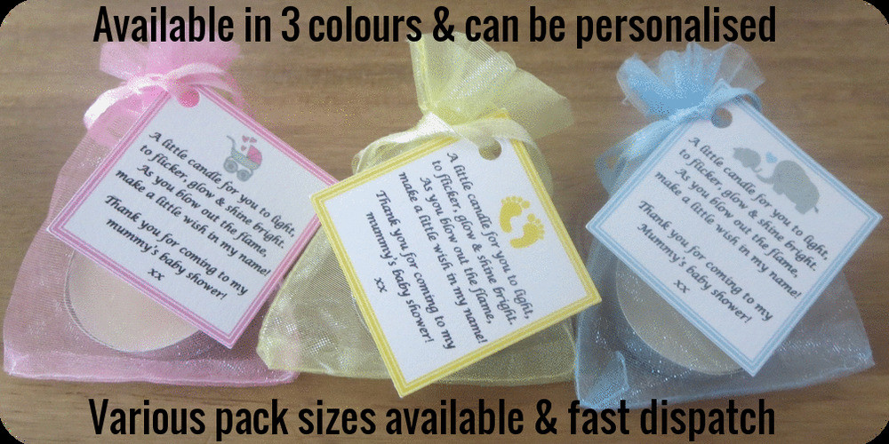 Baby Shower Thank You Gifts For Guests
 BABY SHOWER CANDLE TEA LIGHT FAVOURS BLUE PINK YELLOW