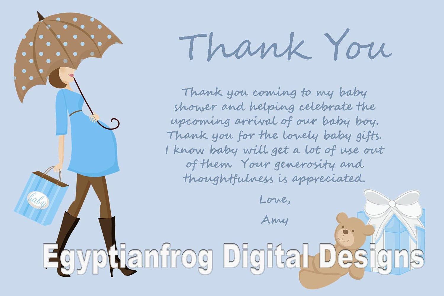 Baby Shower Thank You Wording Gift Card
 Blue Baby Bump Pregnancy Baby Shower Thank You Notes You