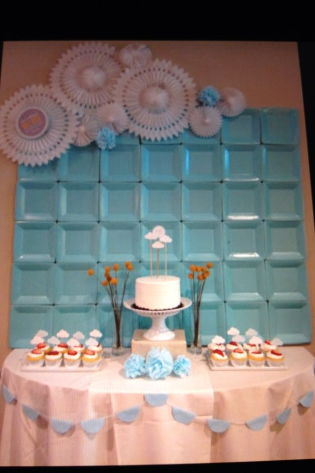 Baby Shower Wall Decorations Ideas
 Wall decor backdrop at a shower for a baby boy using