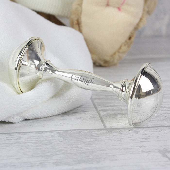 Baby Silver Gifts
 Personalised Silver Finish Baby Rattle Newborn Babies