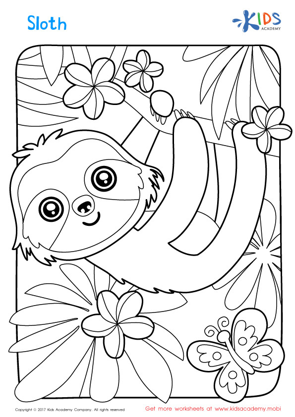 Sloth Coloring Page Printable Free