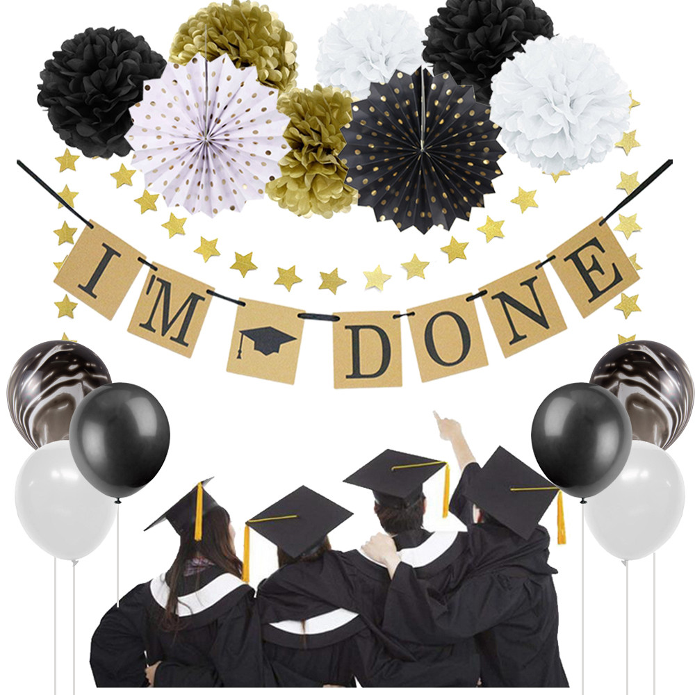 Bachelor Graduation Party Ideas
 Black Bachelor Cap I M DONE Banner Pom Pom Flower