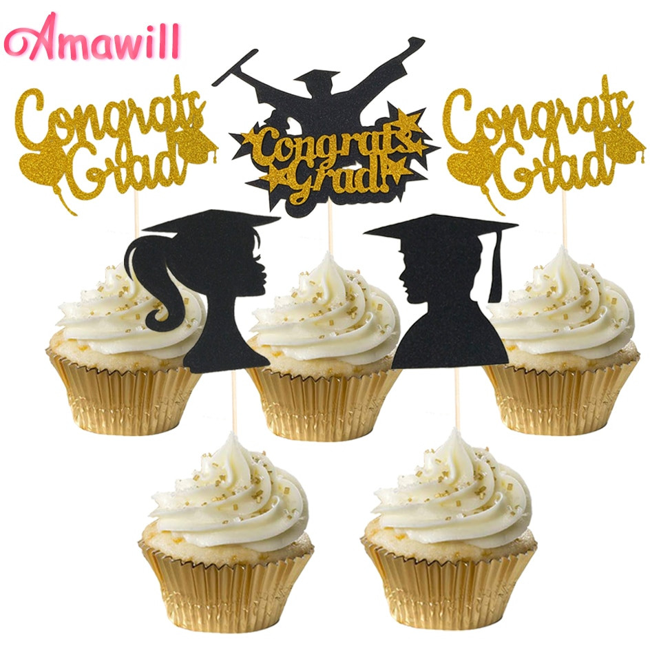 Bachelor Graduation Party Ideas
 Amawill 10pcs Gold Congrats Grad Cupcake Toppers
