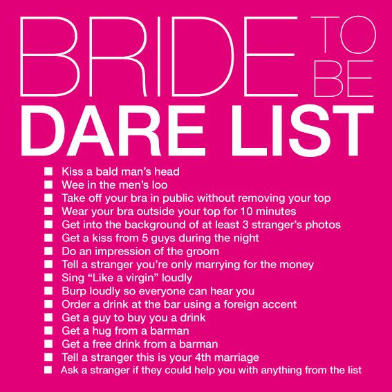 Bachelorette Party Dares Ideas
 I wanna do something like this and take pictures of each