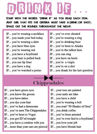 Bachelorette Party Game Ideas At Home
 Free printable Drink If game from Chippendales Have