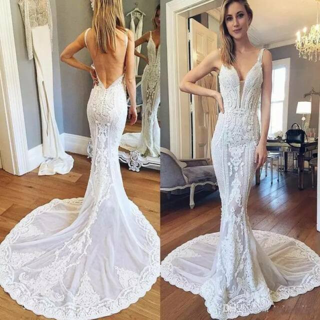 Backless Lace Wedding Dresses
 Spaghetti Strap Wedding Dress Backless Lace Applique