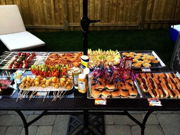 Backyard Birthday Party Food Ideas
 outdoor party sliders kabobs & BBQ Party Digs