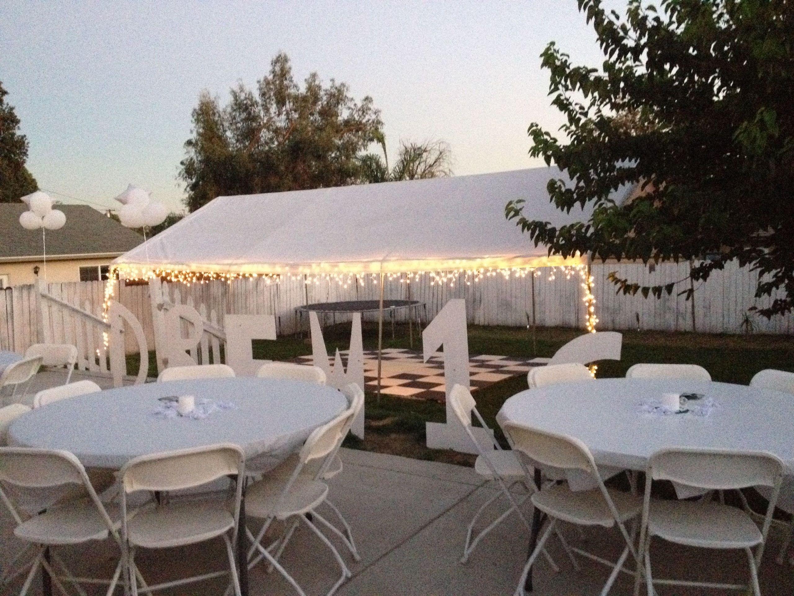 Backyard Birthday Party Ideas Sweet 16
 All white party backyard set up in 2019