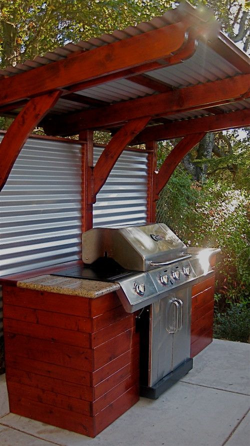 Backyard Grill Area
 Picture corrugated steel and redwood grill station