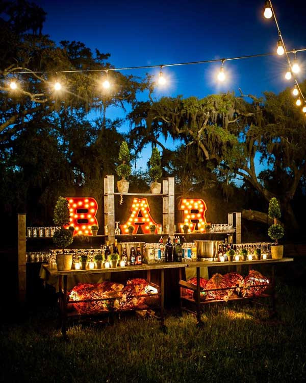 Backyard Party Ideas Lighting
 20 Attractive and Unique Outdoor Wedding Bar Ideas