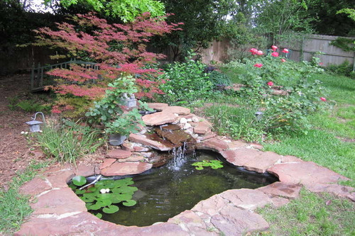 Backyard Pond Liners
 Small outdoor ponds water fountain wishing well red shed