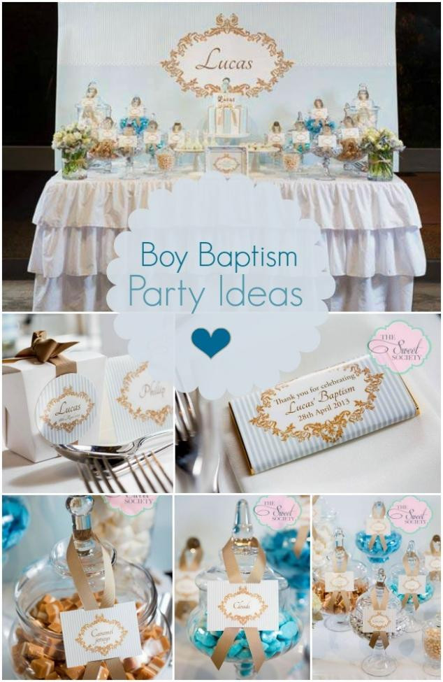 Baptism Gift Ideas For Boys
 Boy Baptism Party in Blue White and Gold Spaceships and