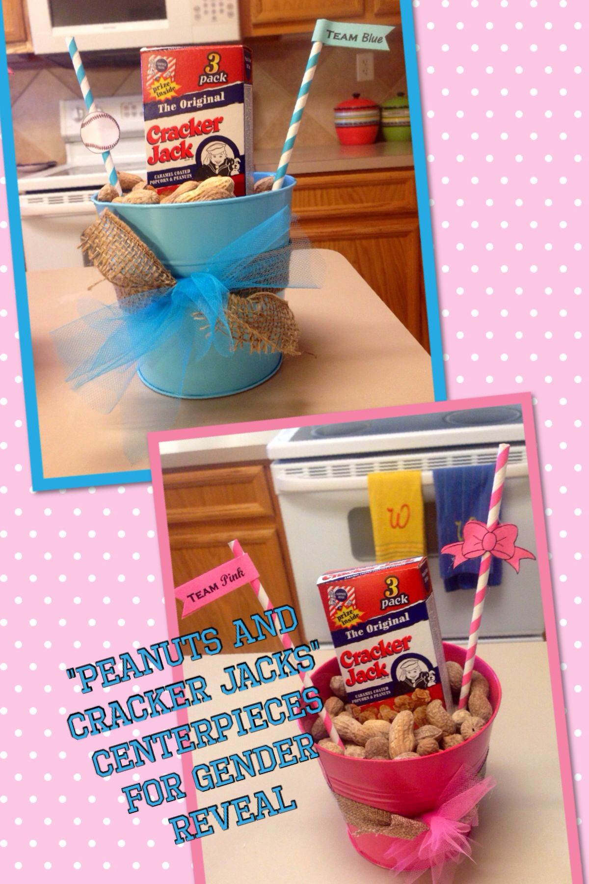 Baseball Gender Reveal Party Ideas
 "Peanuts or Cracker Jacks" Centerpieces for our "Baseball