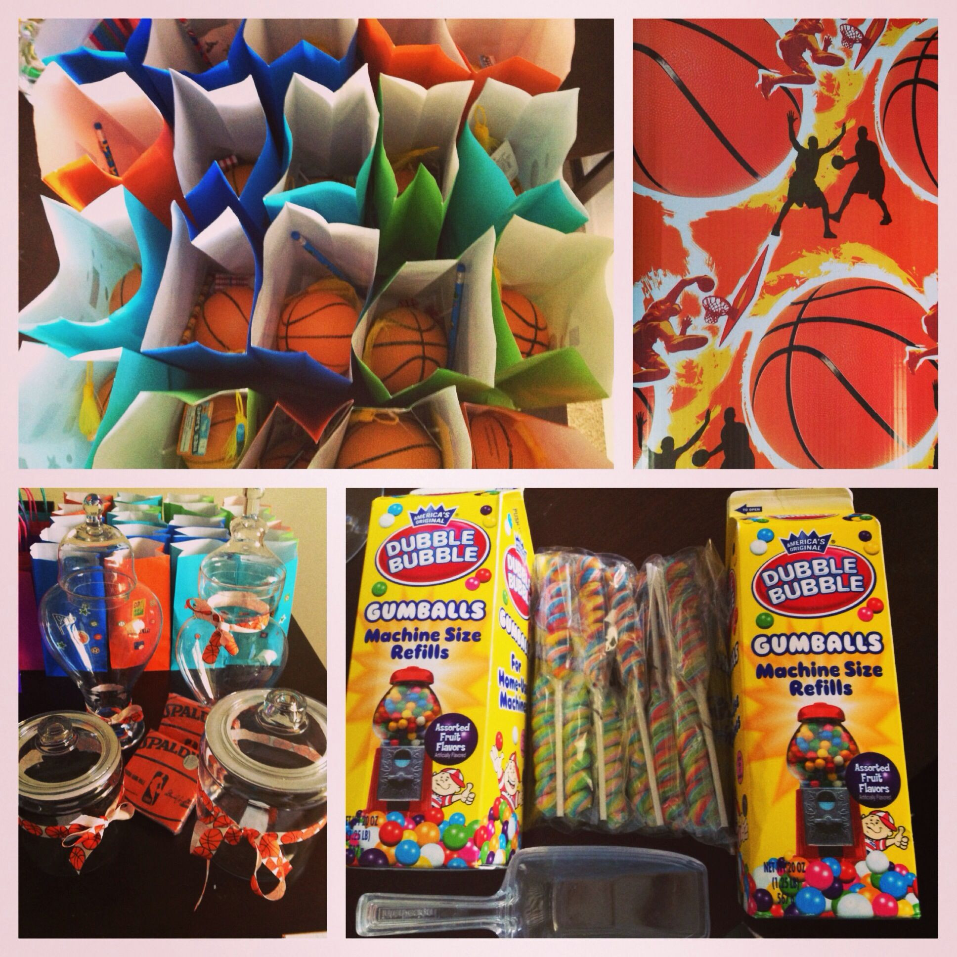 Basketball Gift Bag Ideas
 Basketball party Candy jars goo bags