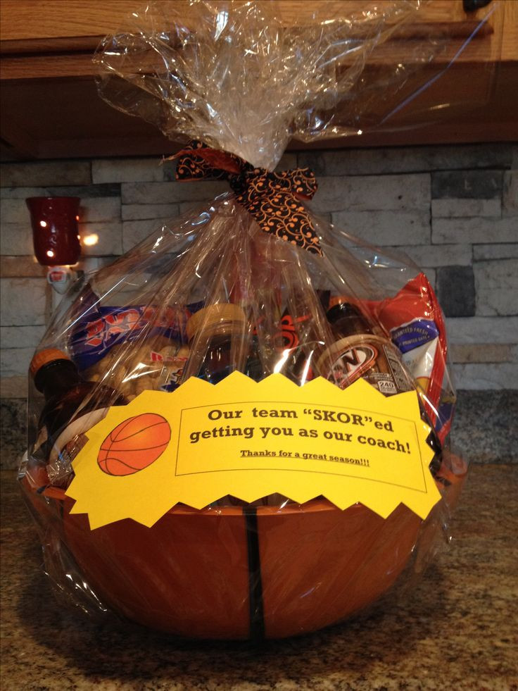 Basketball Gift Basket Ideas
 Gift basket for our basketball coach I used a basketball