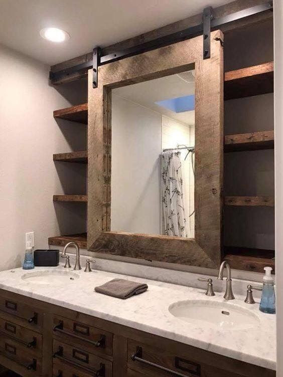Bathroom Door Mirror
 Barn door bathroom mirror and vanity in 2019