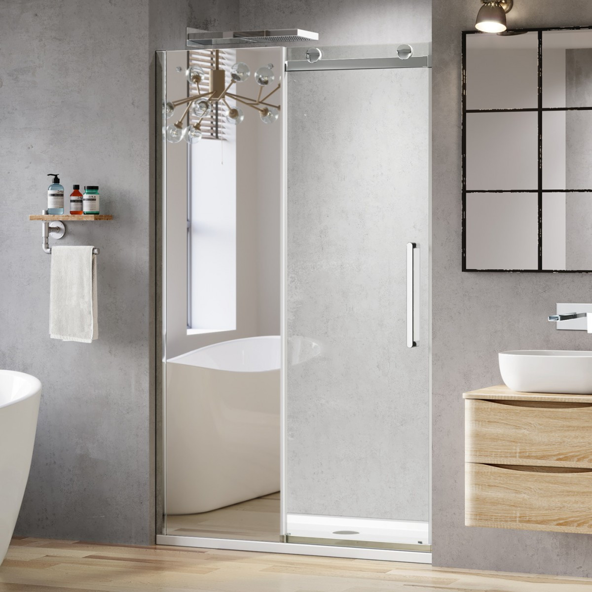 Bathroom Door Mirror
 1000mm 8mm Luxe Frameless EasyClean Mirrored Sliding