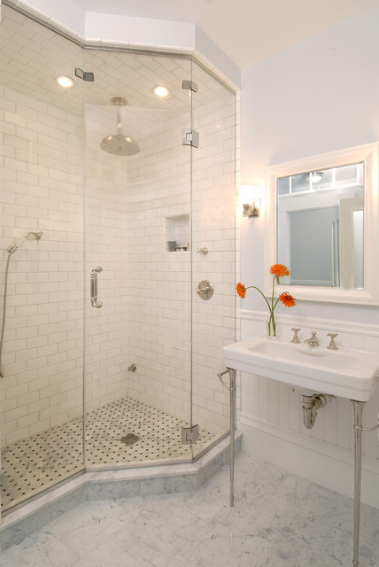 Bathroom Shower Ideas
 Greek Revival Bath with Transom Windows Traditional