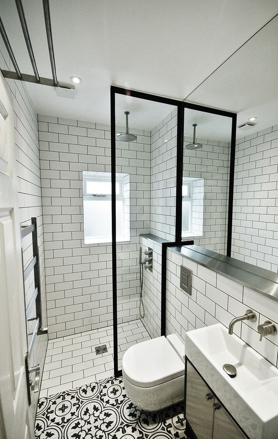 Bathroom Tile Shower
 Subway tiles with dark grout creates either a cool