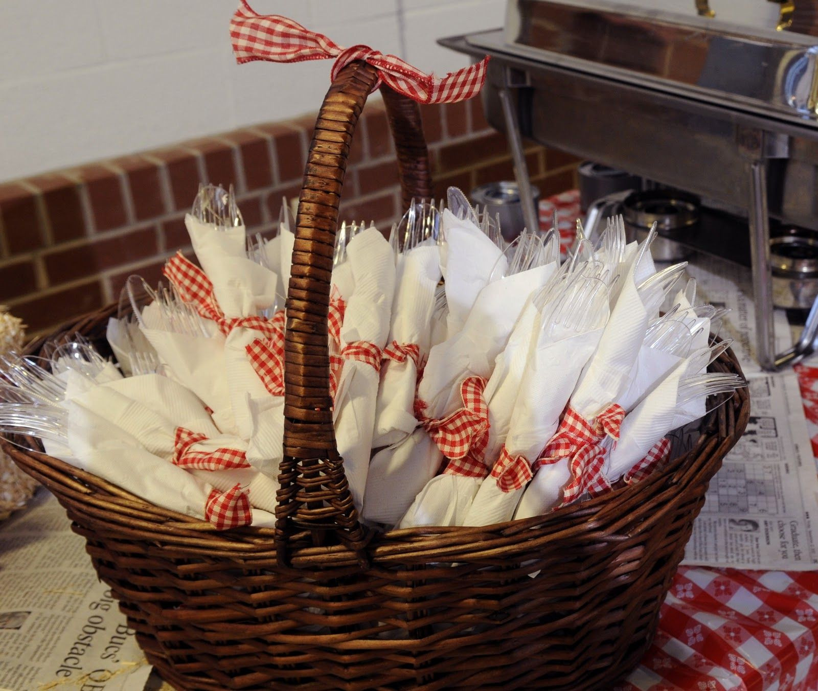 Bbq Graduation Party Ideas
 Napkins tied with red and white gingham ribbon for BBQ or