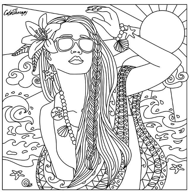 Beach Coloring Pages For Adults
 Beach babe coloring page
