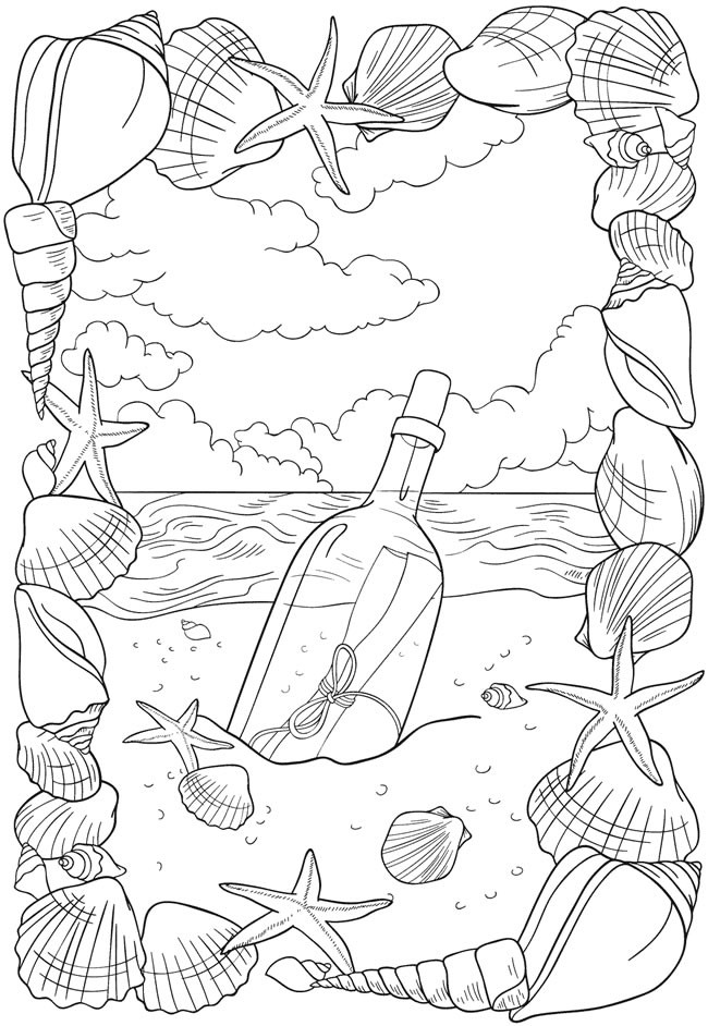 Beach Coloring Pages For Adults
 Message in a Bottle Coloring Page – Stamping