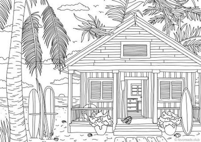 Beach Coloring Pages For Adults
 Beach House Printable Adult Coloring Page from Favoreads