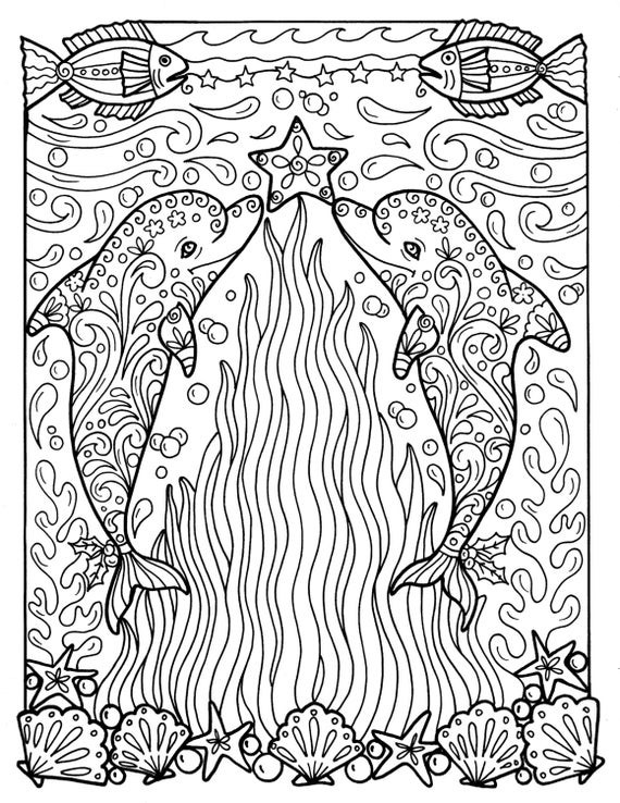 Beach Coloring Pages For Adults
 Christmas Dolphins Coloring page Adult Coloring Beach Color