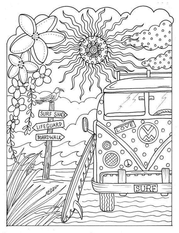 Beach Coloring Pages For Adults
 5 pages Beachy Escape coloring Digital color pages Shells