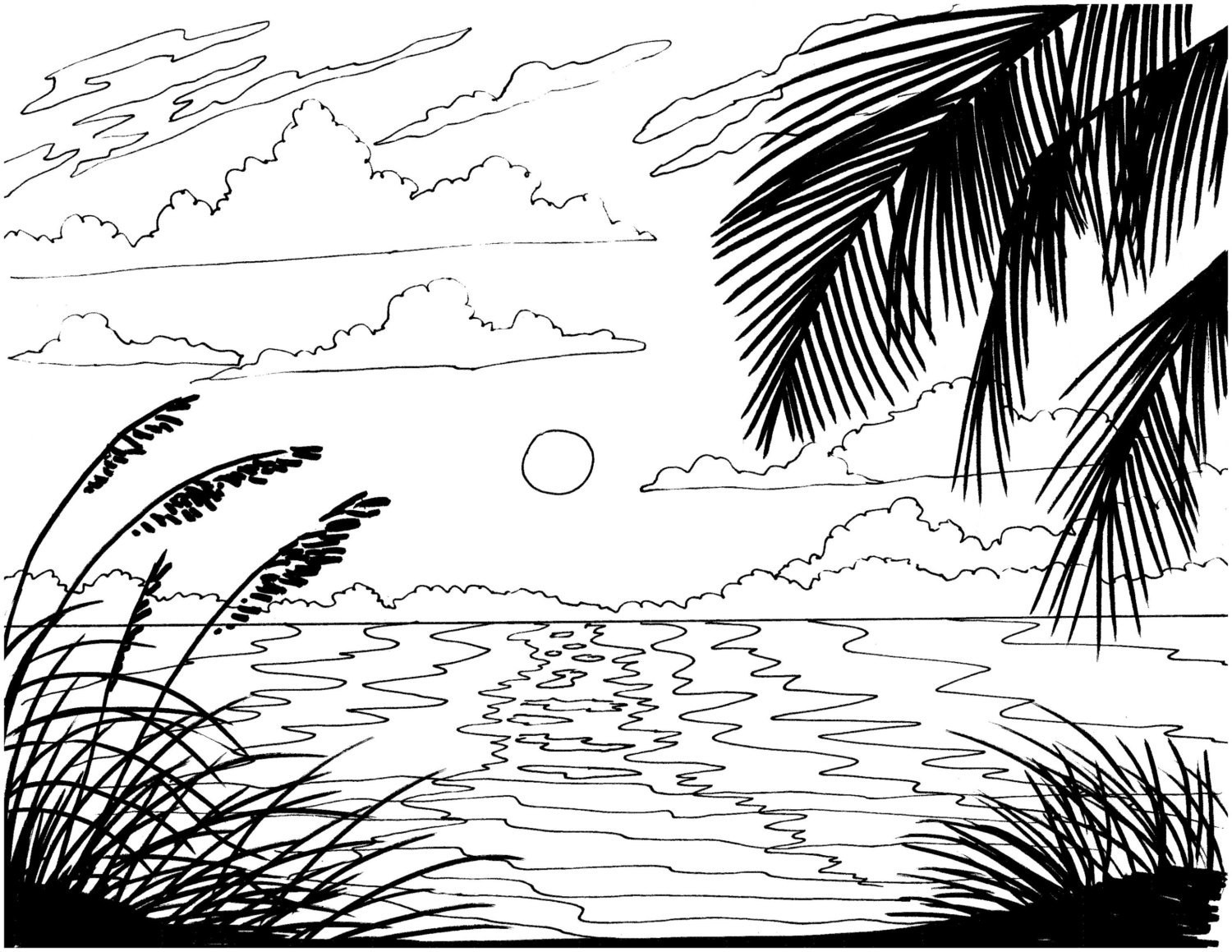Beach Coloring Pages For Adults
 Beach Sunrise coloring page embroidery pattern beach art
