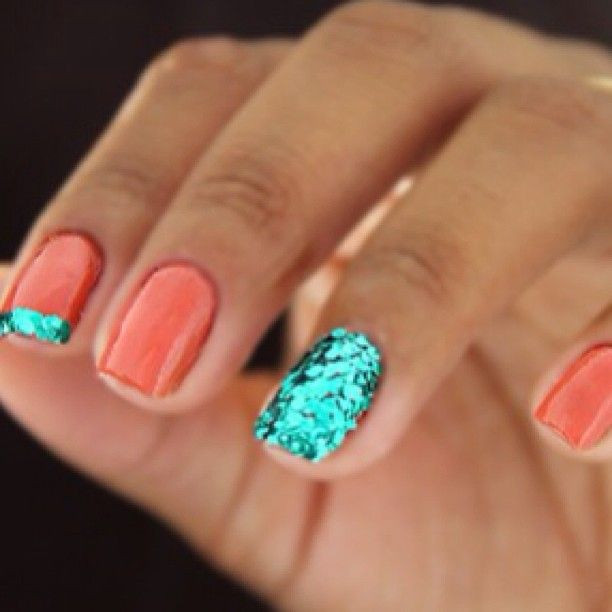 Beach Nail Colors
 Colors of the ocean coral and sea foam nails